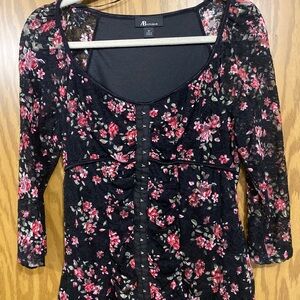 Vintage Y2K 90s Whimsigoth Fairy Grunge Lace Floral Romantic Babydoll Top Medium